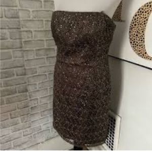 Adrianna Papell - Bronze Lace & Sequin Strapless Sheath Dress‎ Sz 6